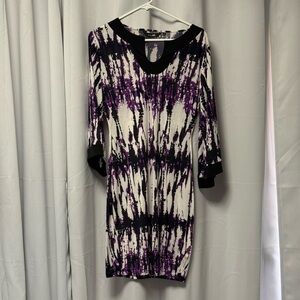 Celine Black and Purple Bodycon Dress with 3/4 Sleeves